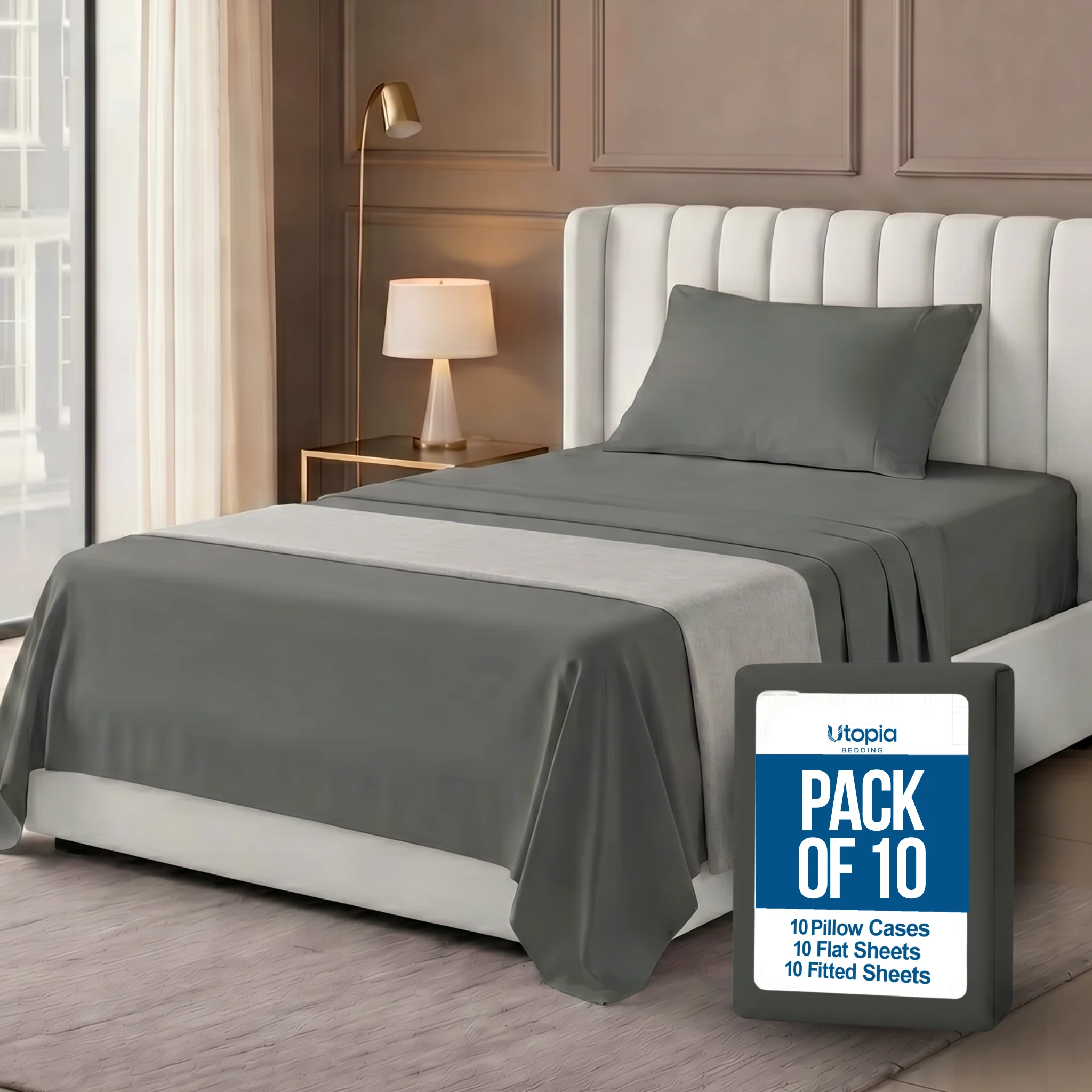 10-Pack Brushed Microfiber Bed Sheet Sets - 3-Piece (Flat Sheet + Fitted Sheet + Pillowcase) - Image 13