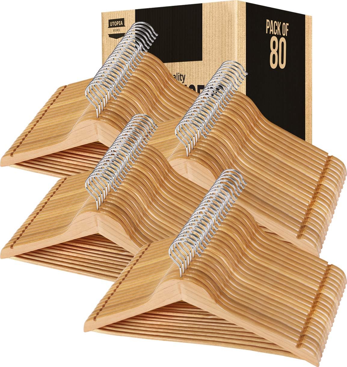 80-Pack Premium Wooden Hangers with 360 Rotatable Hooks
